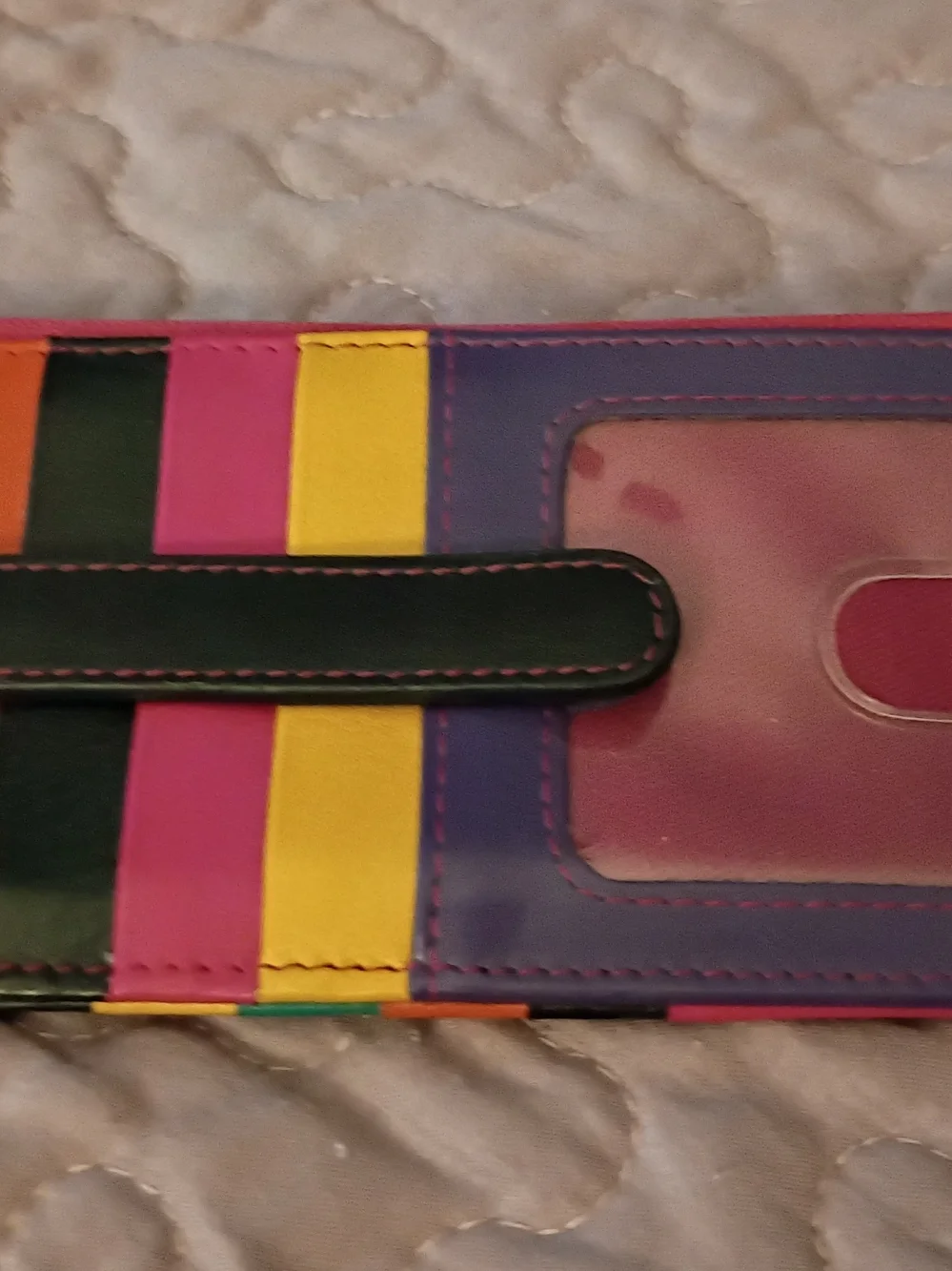 Multicolor Striped Card Wallet -  Leather