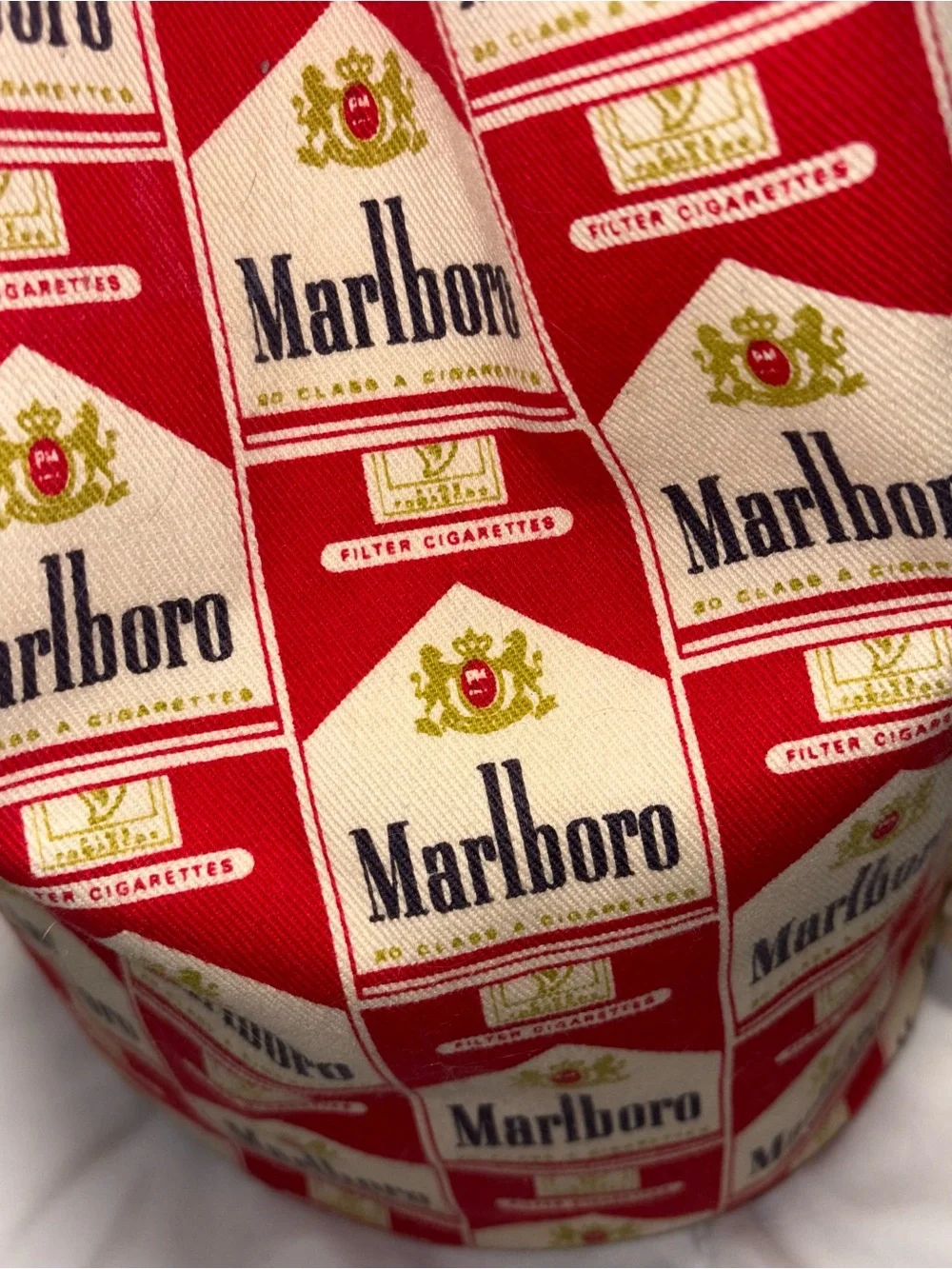 Marlboro Print Red and White Drawstring Bag Vintage Lined