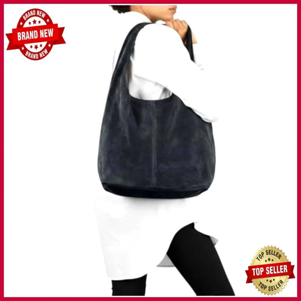 Large Genuine Suede Hobo Bag with Zipper, Soft Slouchy Shoulder Purse