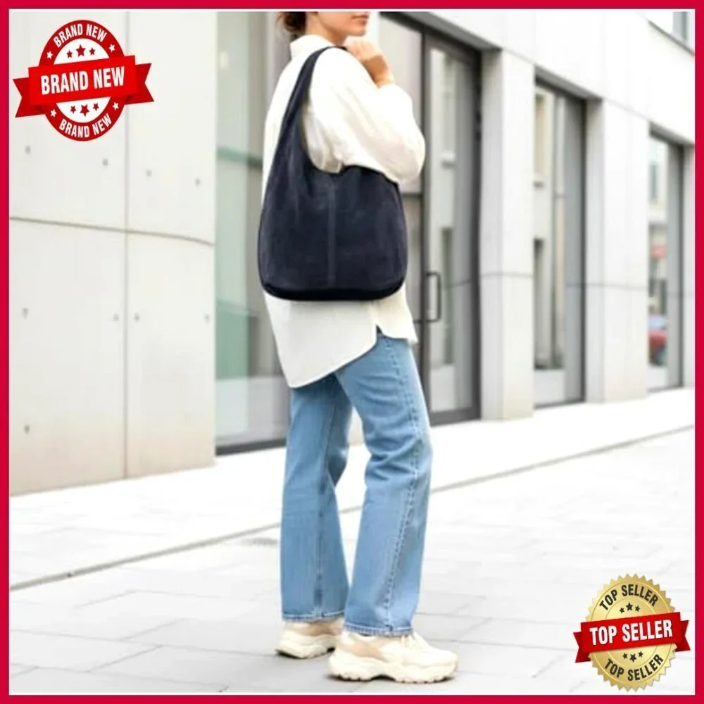 Large Genuine Suede Hobo Bag with Zipper, Soft Slouchy Shoulder Purse