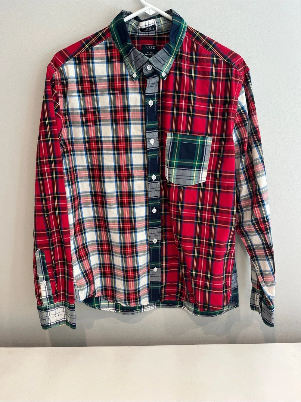 J. Crew Red and White Plaid Button-Down Shirt