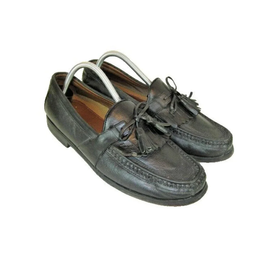 Mens Johnston & Murphy Black Leather Tassel Kilt Casual Loafers sz 9 M