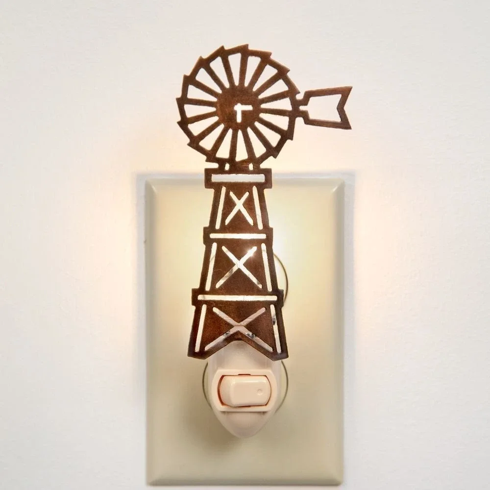 Farmhouse Windmill Night Light - Laser Cut Metal - On/Off Switch - Bulb Included