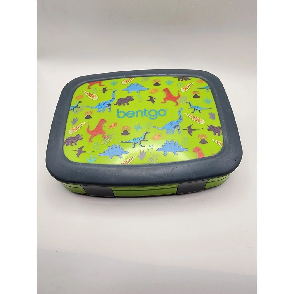 NEW Bentgo Kids Lunch Box Green Navy Blue Dinosaur Print 5-Compartment
