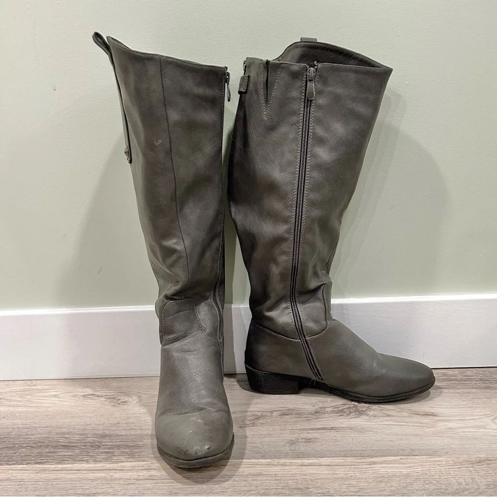 Dream Pairs Tall Riding Gray Faux Leather Fur Lined Boots Full Zip Up Size 8
