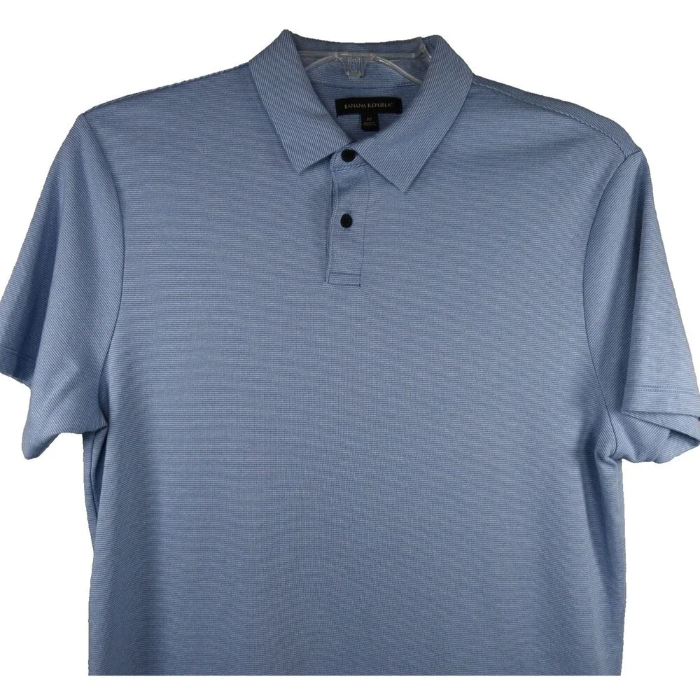 Banana Republic Performance Pique Polo Knit Shirt Men's Medium Blue Short Sleeve
