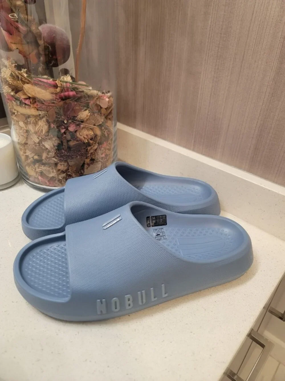 Nobull Unisex Comfort Slides M 12 Comfort Slip On Large Logo NEW Steel Blue