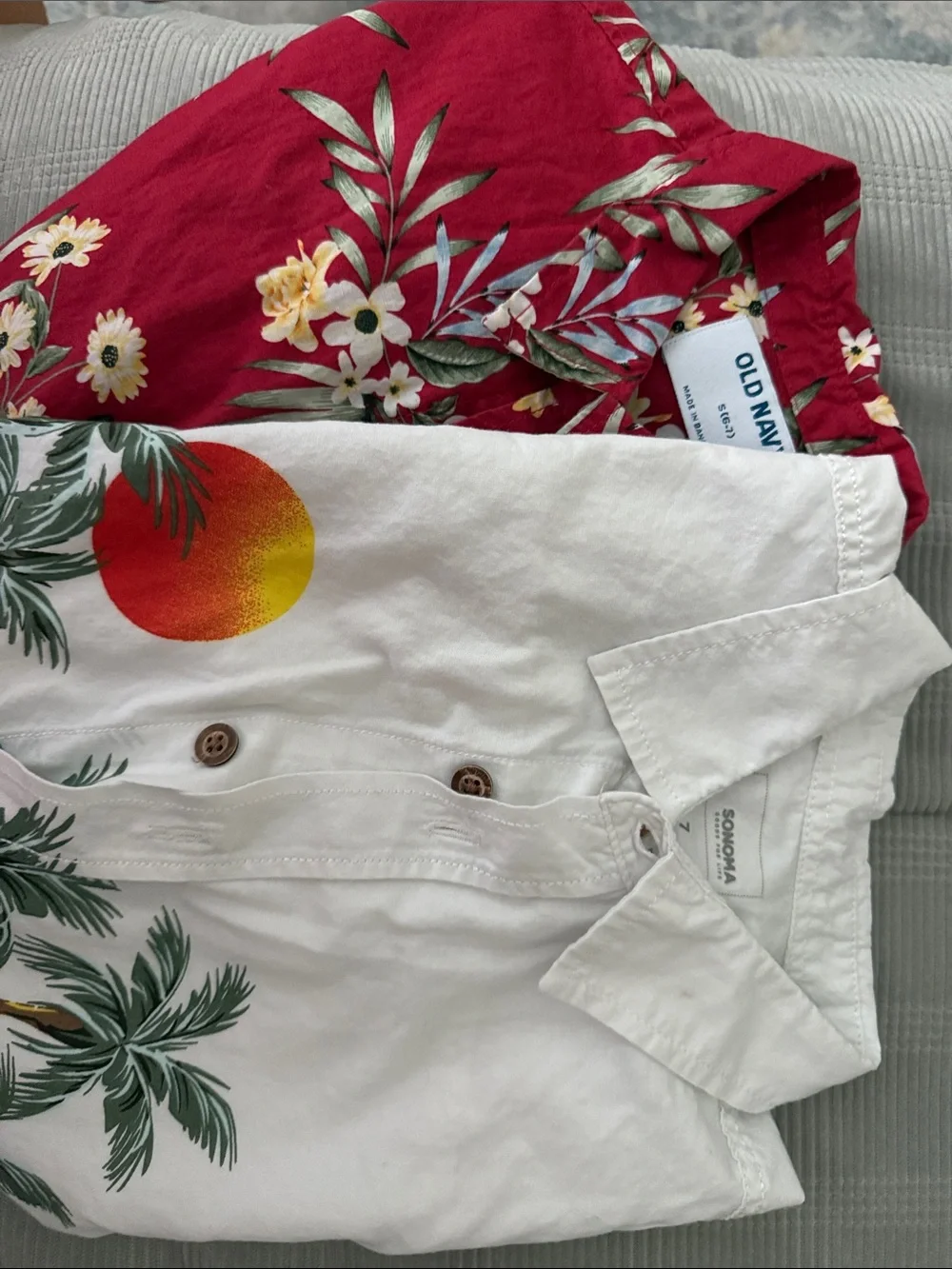 Old Navy White Button-Down Shirt with Tropical Print