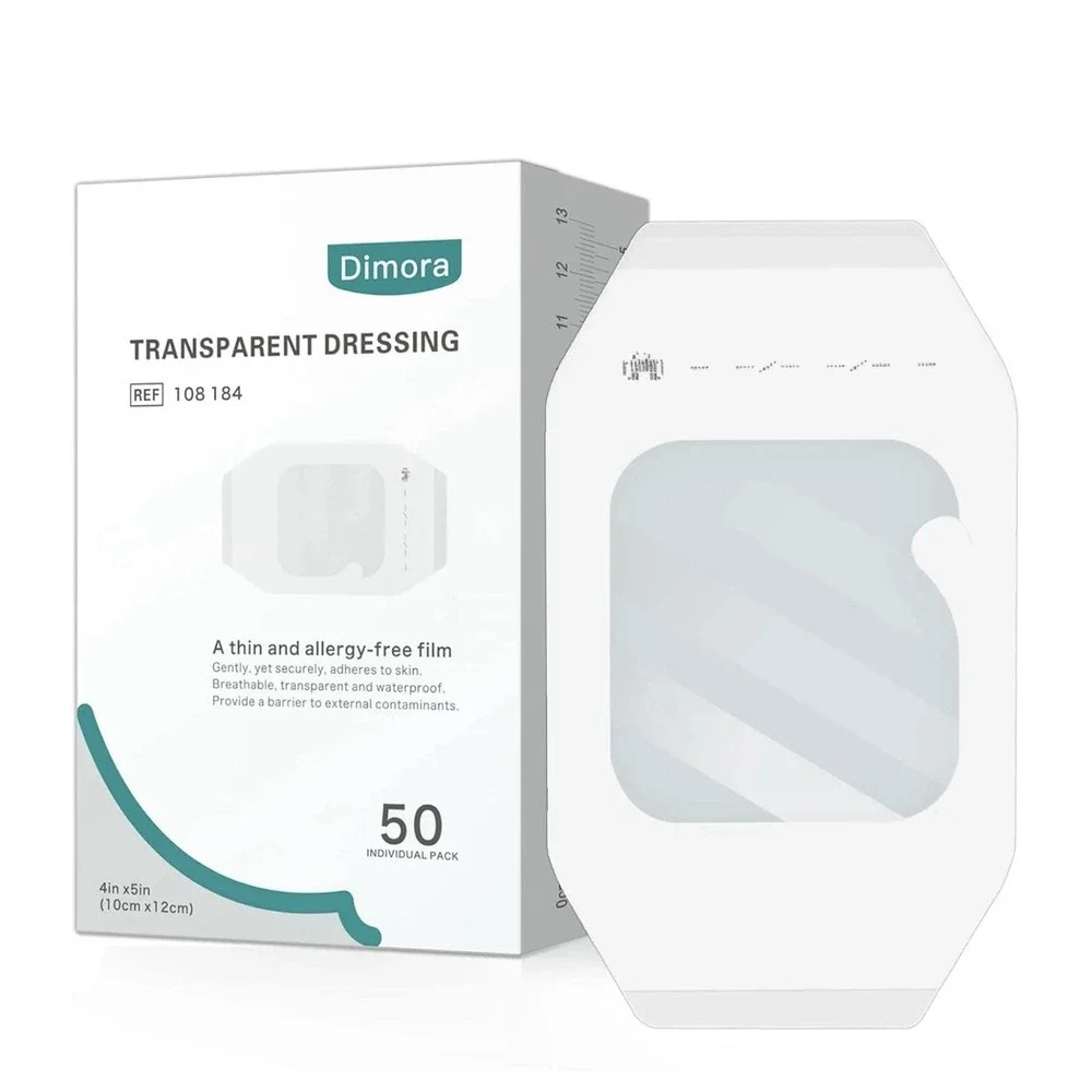 Dimora Transparent Film Dressing 50 Packs, Waterproof Adhesive Clear Bandages 4