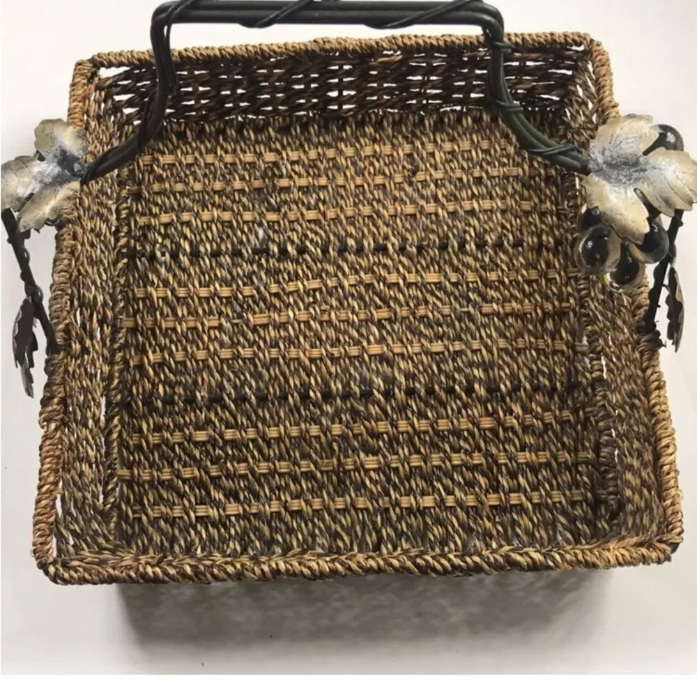 Vintage Brown Woven Basket with Black Accents