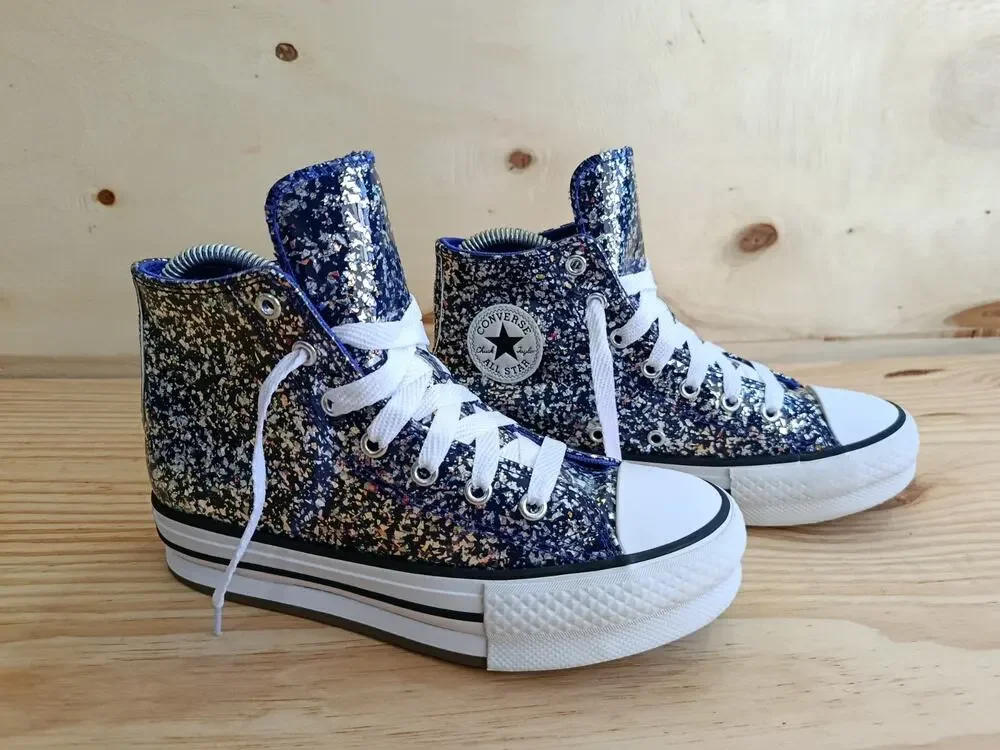 Converse Chuck Taylor All Star Lift Glitter High Top Shoes Youth Size 3 Navy