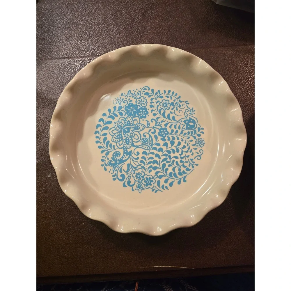 The Pioneer‎ Woman Teal Floral Ruffled Ceramic Tart Pan Pie Dish 10.5 Inch