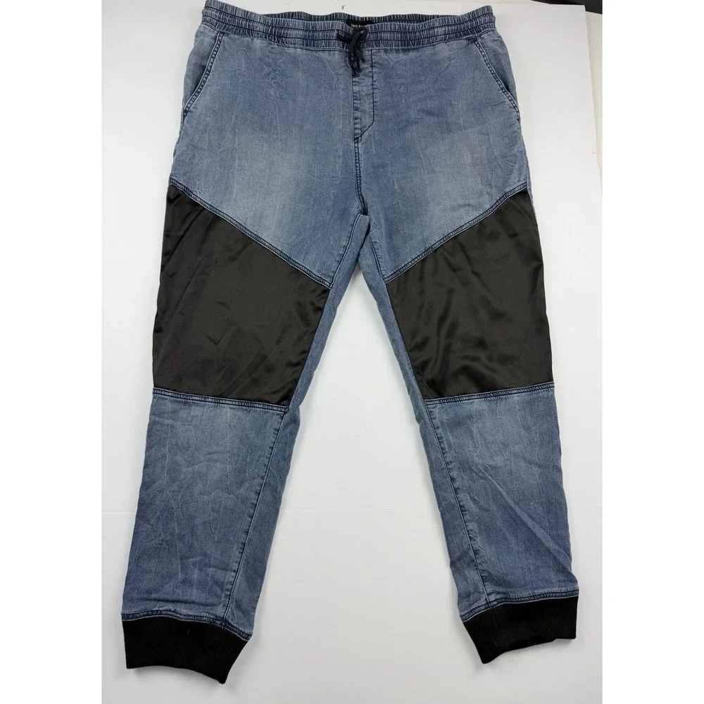 True‎ Religion Jogger Pants Men's Approx 40 Blue Denim Contrast Panel Drawstring