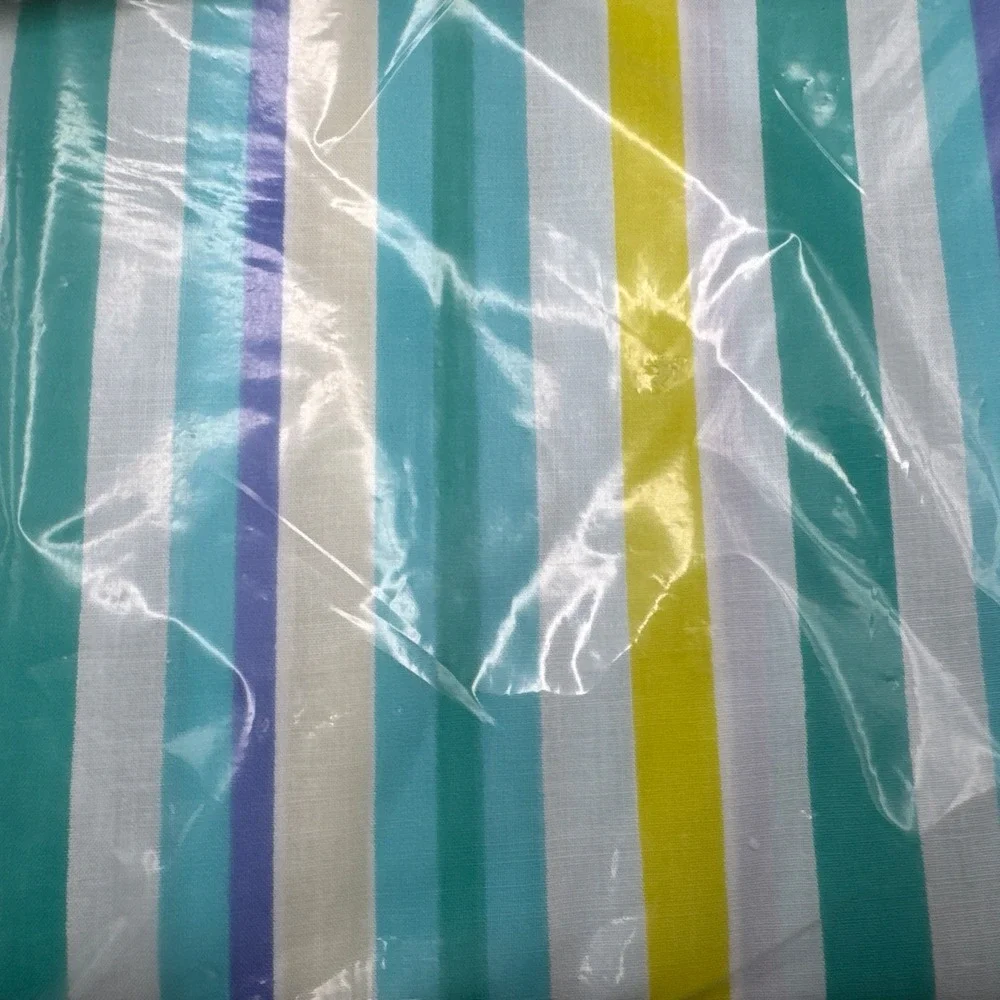 Vintage Springmaid Combed Percale Sheet Retro Stripes FULL FLAT Aqua Blue Fabric
