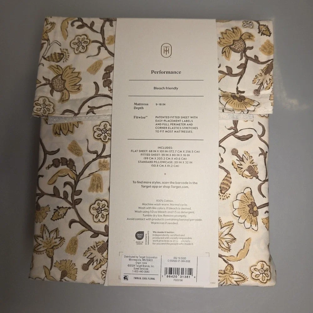 Twin/Twin XL 400 Thread Count Performance Sheet Set Cool Floral - Threshold‎ NEW