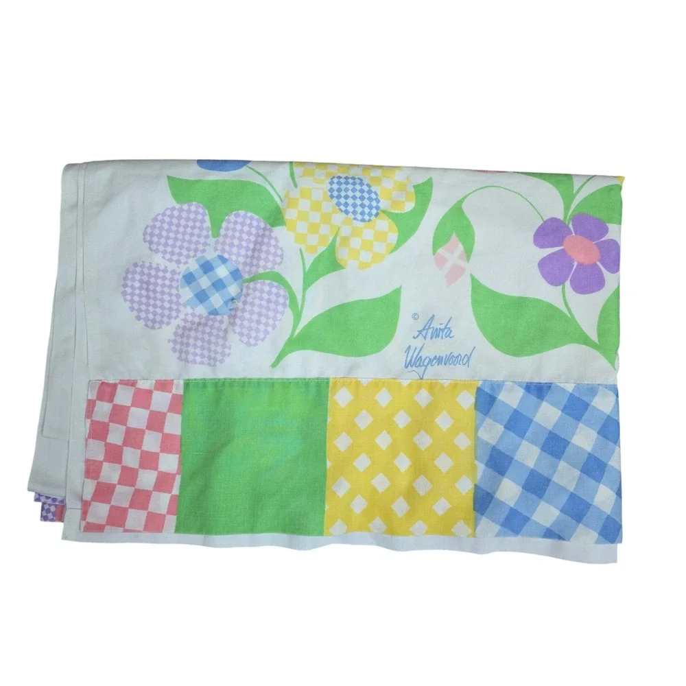 VTG Burlington House Gold Star Twin Flat Sheet‎ Anita Wagenvoord Floral Gingham