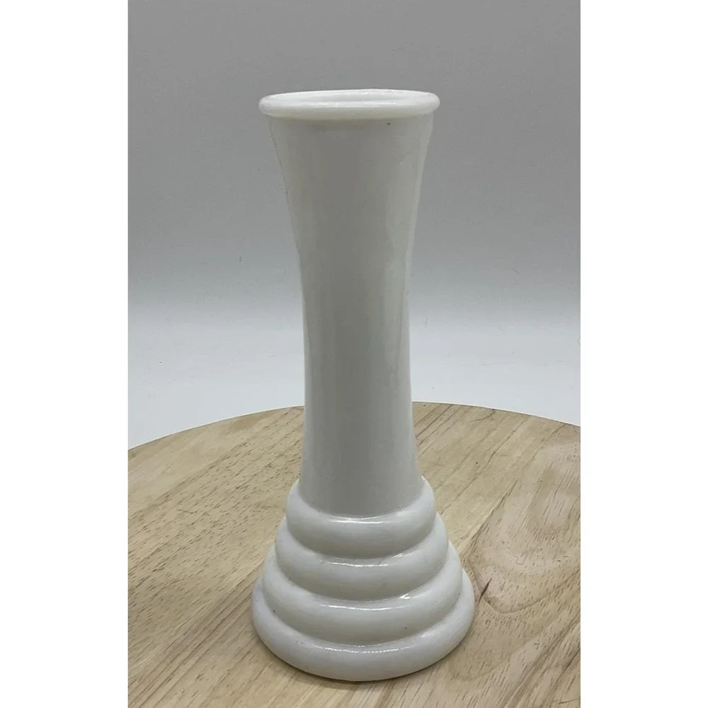Vintage White Ceramic Bud Vase Tiered‎ Ring Pedestal Base Modern Home Decor