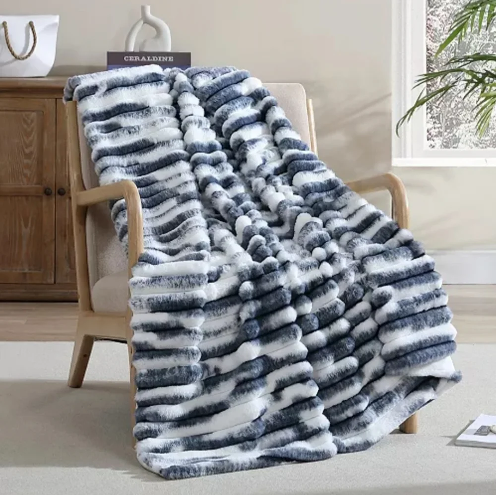 Faux Fur Plush Throw Blanket, 60