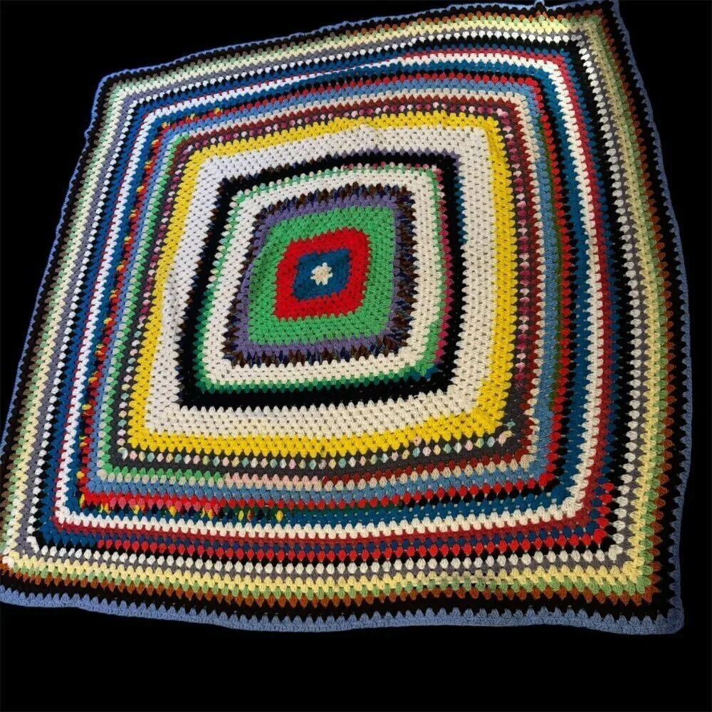 Handmade Multi-Colored Crochet Afghan Blanket 79
