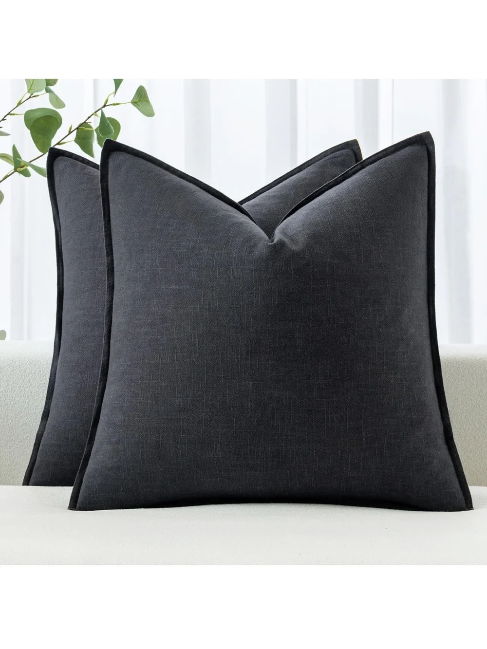 Decorative Linen Pillow Covers Boho Farmhouse Modern Soft Accent Euro Dark Gray