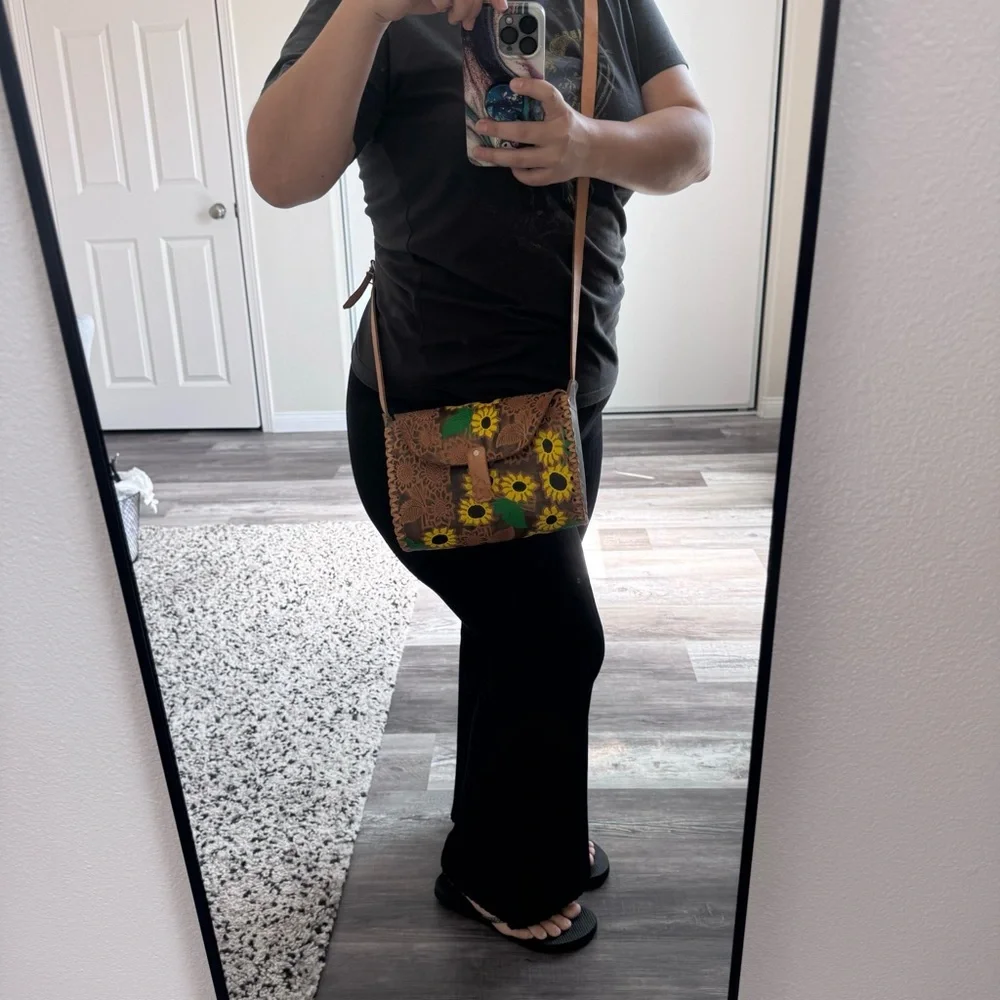 Hand Tooled  Leather Floral Shoulder Bag