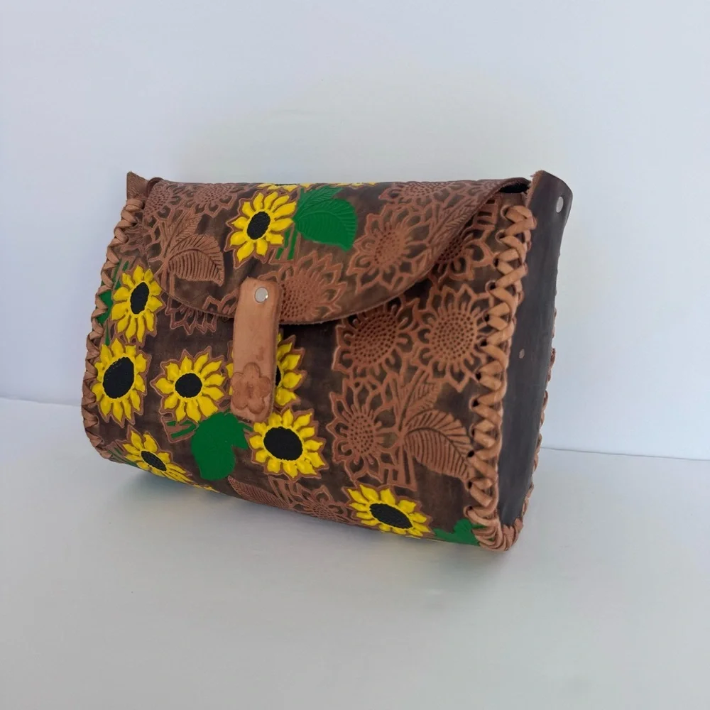 Hand Tooled  Leather Floral Shoulder Bag