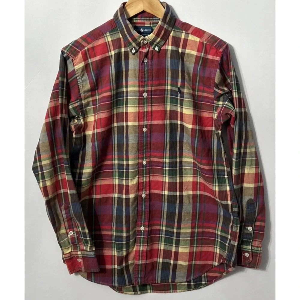 RALPH LAUREN Boys Plaid Button Down Long‎ Sleeve Shirt Sz XL 18-20 EC