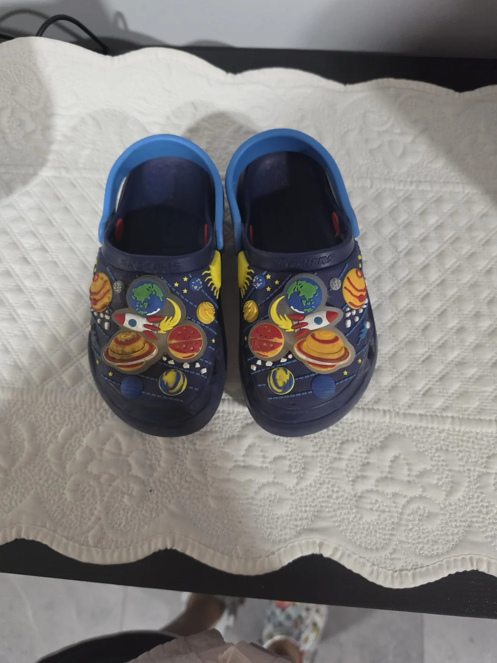 Skechers Kids Space-Print Light Up Slip-On Clogs in Navy and Blue