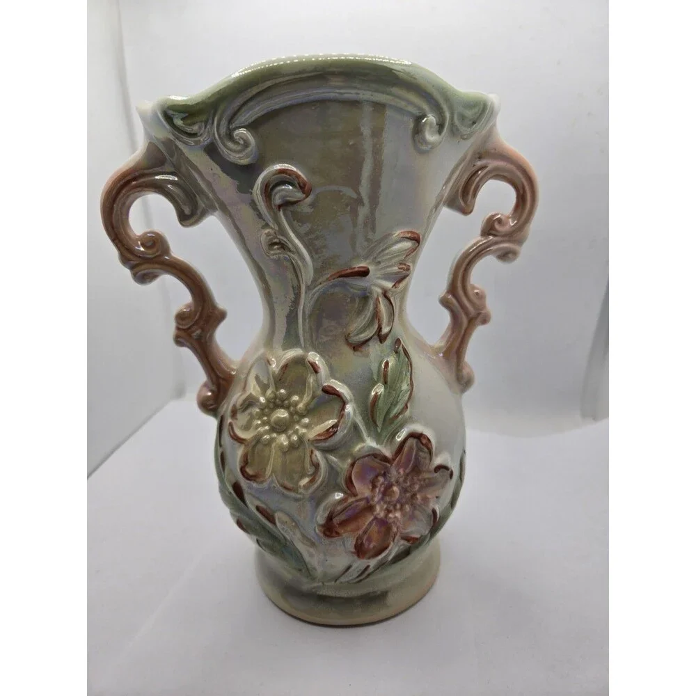 Lusterware Brazilian Vase Porcelain Double Handle Vintage French Country Cottage