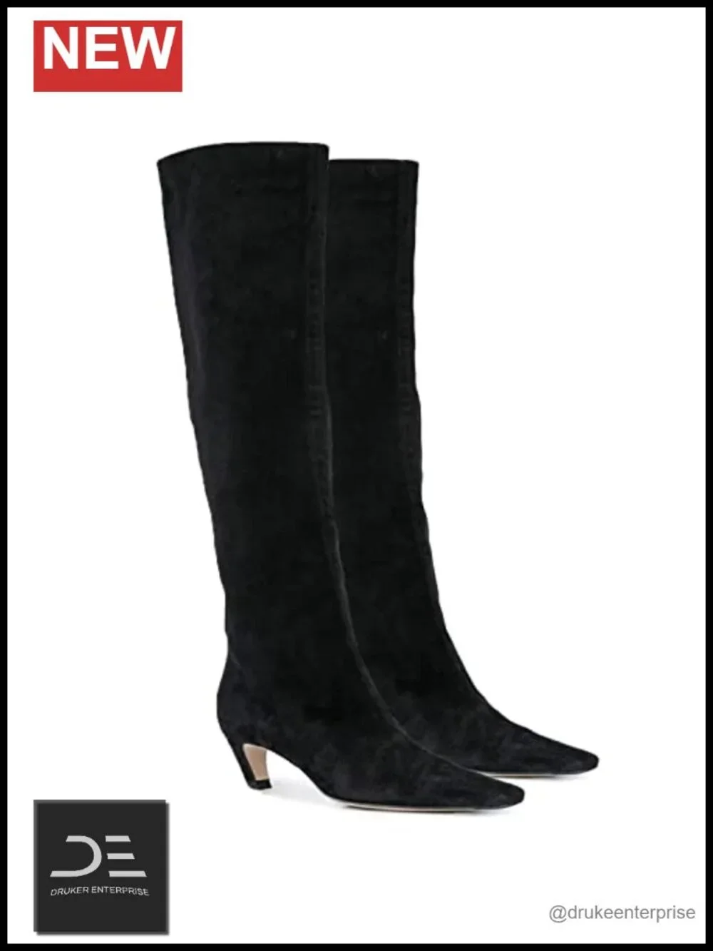 Women Over Knee Boots Square Toe Kitten Heel Pull On Pleated Matte Leather Wide