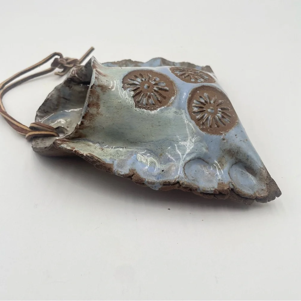 Vintage Pottery Wall Pocket handcrafted Studio Art Blue Floral Heithoff 1976