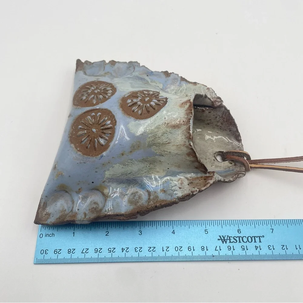 Vintage Pottery Wall Pocket handcrafted Studio Art Blue Floral Heithoff 1976