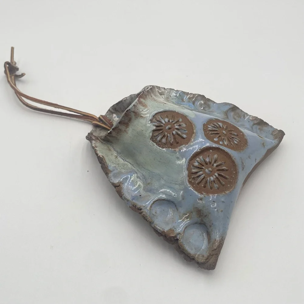 Vintage Pottery Wall Pocket handcrafted Studio Art Blue Floral Heithoff 1976