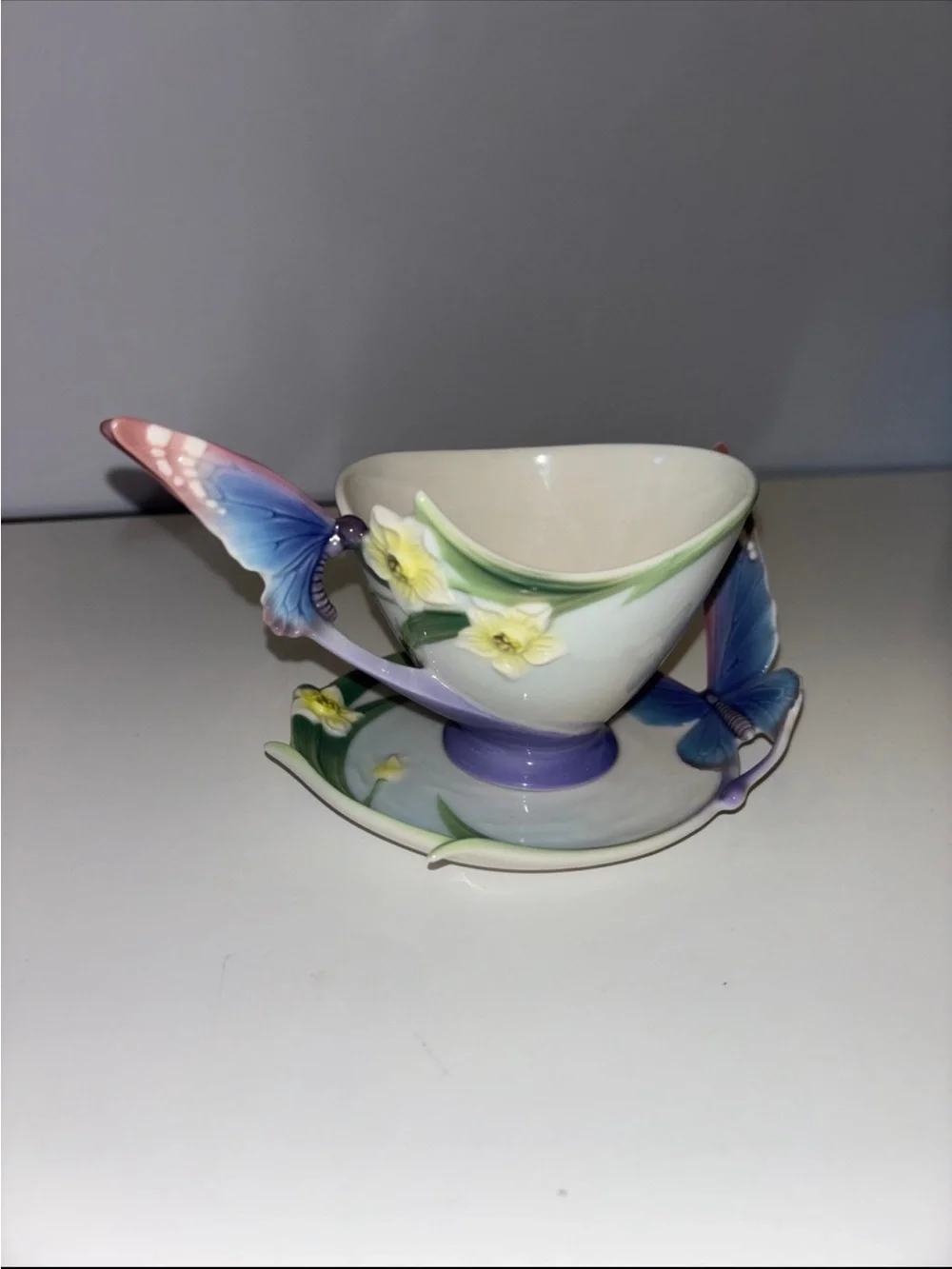 Franz Porcelain Butterfly Papillon Tea Cup and Saucer Set