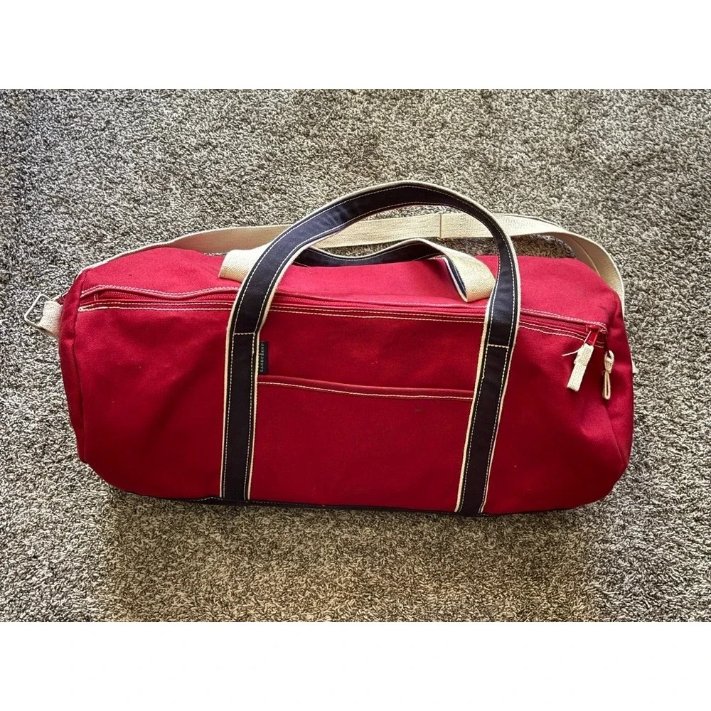 Lands End Duffel Bag Red Good Canvas Nautical Weekend Travel Carry On