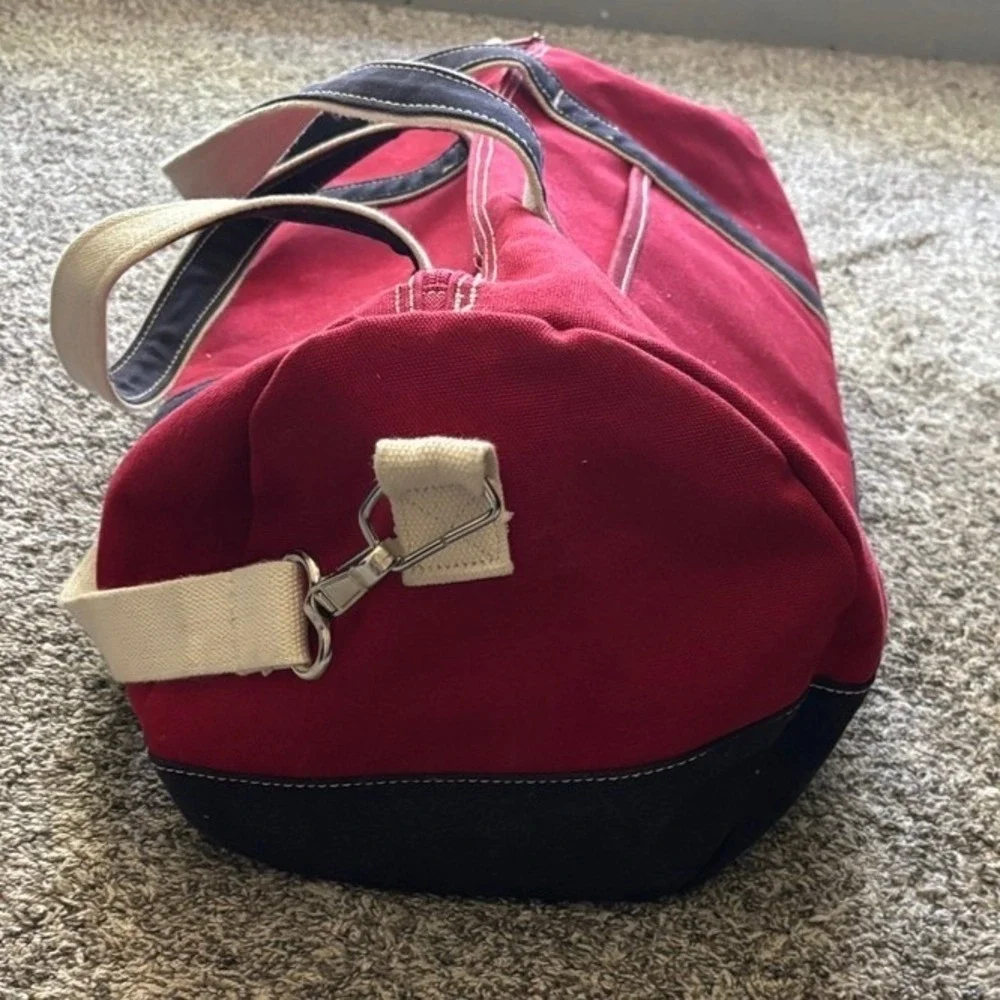 Lands End Duffel Bag Red Good Canvas Nautical Weekend Travel Carry On