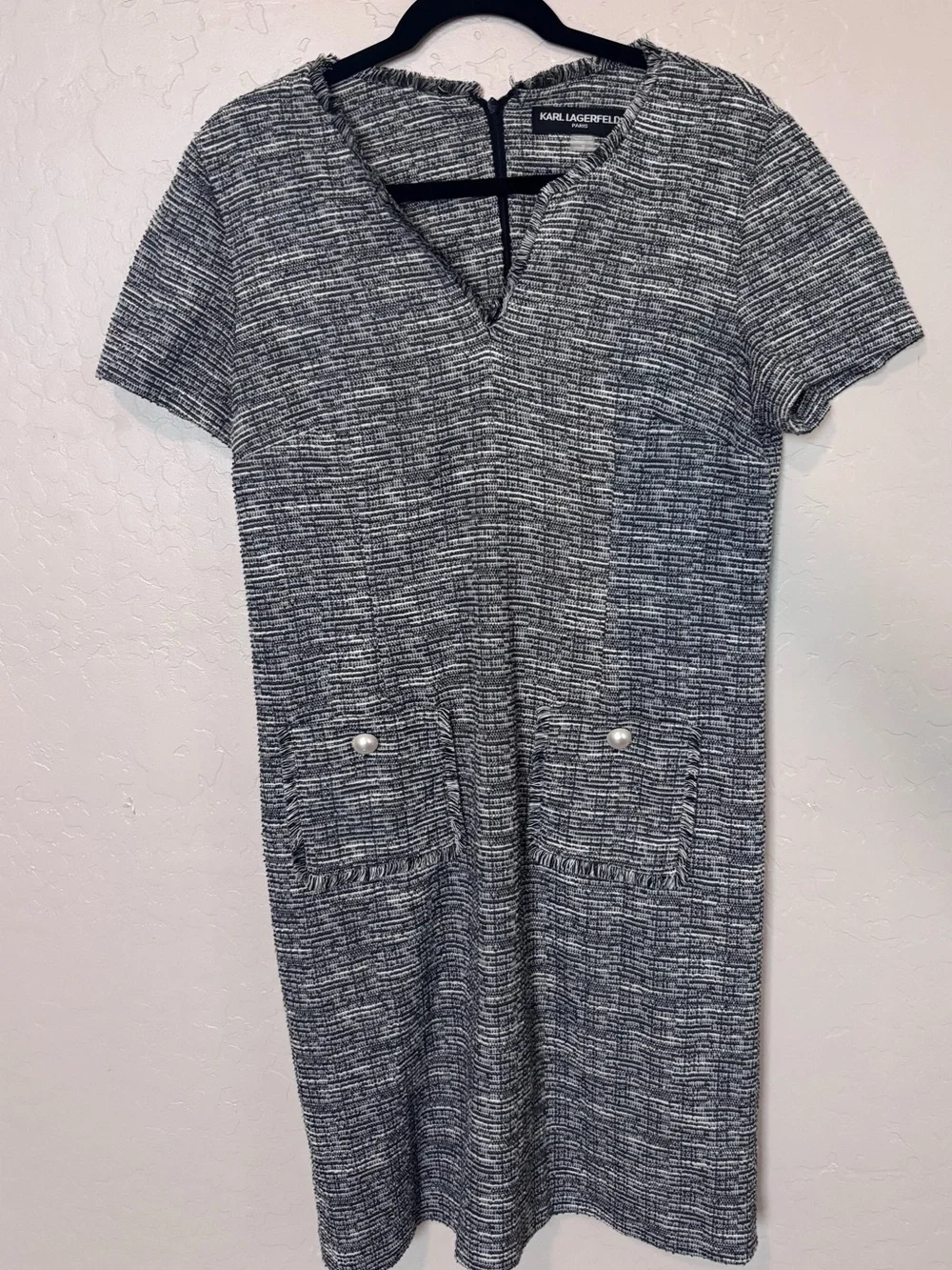 Karl Lagerfeld Paris Black White Tweed Shift Dress Size 12
