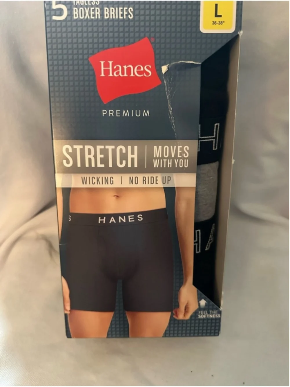 Hanes Premium Stretch Boxer Briefs 5 Pack Mens Size Large 36-38 Tagless