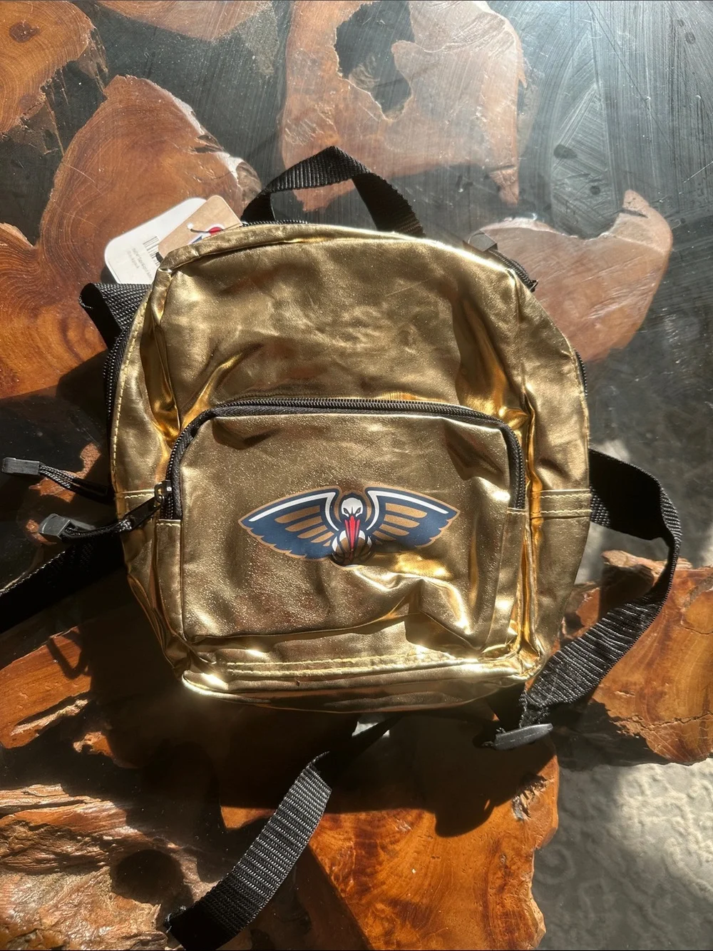 Gold Men’s Mini metallic Backpack with Winged Emblem