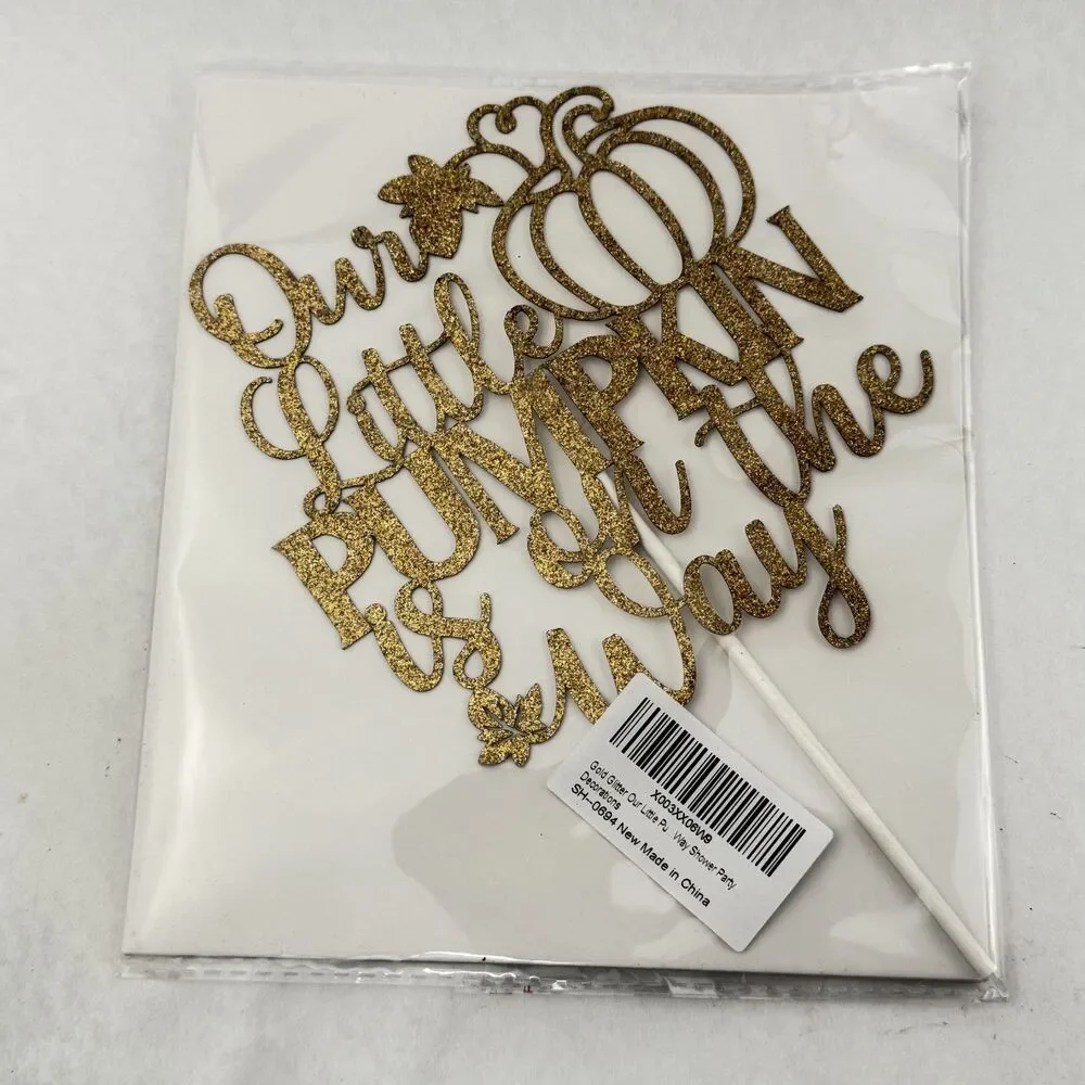 Gold Glitter Little Pumpkin On The Way Cake Topper Baby Shower Fall Decor