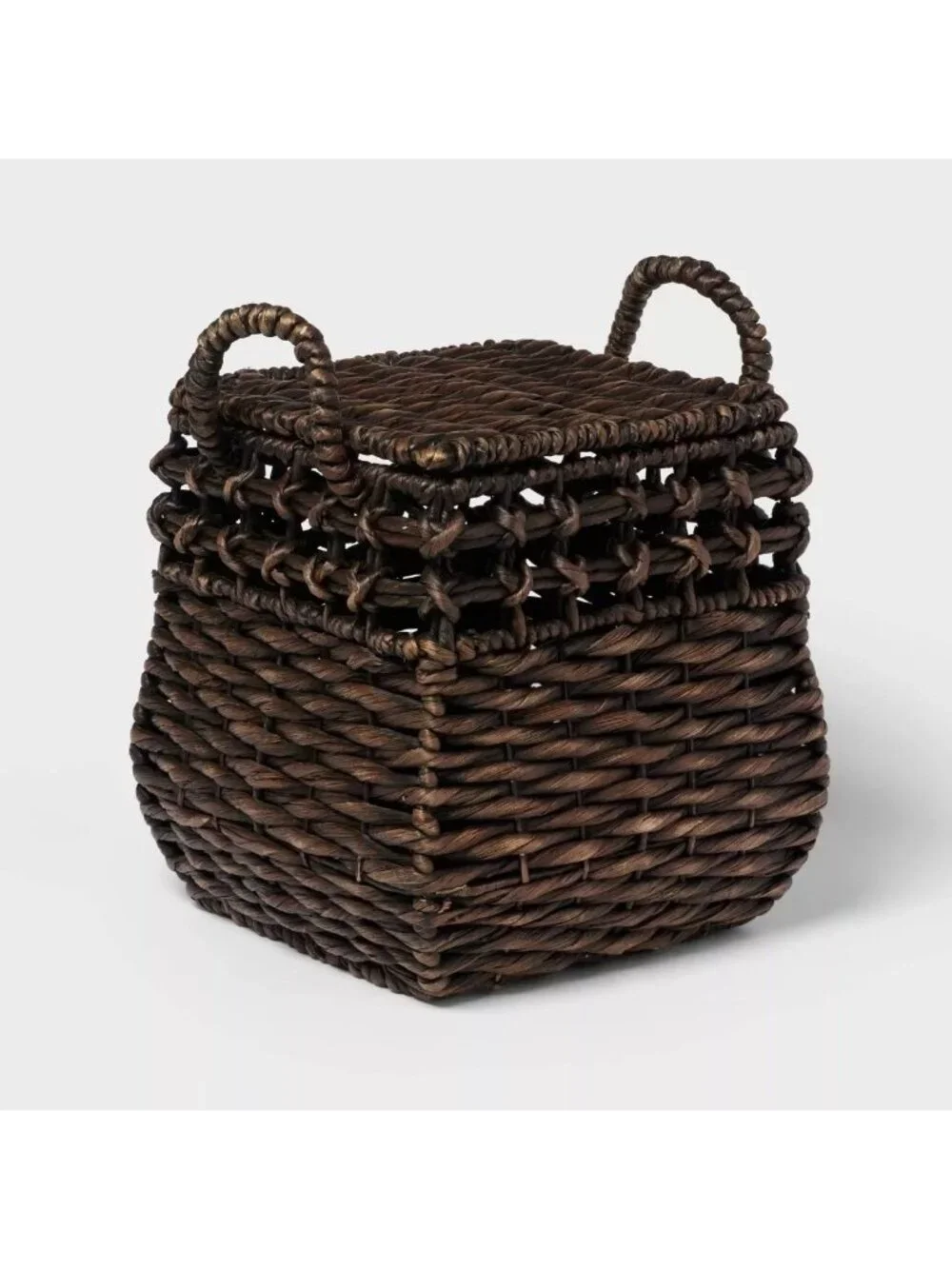Rounded Square Woven Basket with Lid, Chocolate Brown   - Threshold, Target