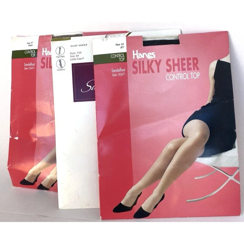 Vintage Hanes Pantyhose Lot of 3 Silk Sheer Control Top New in Box