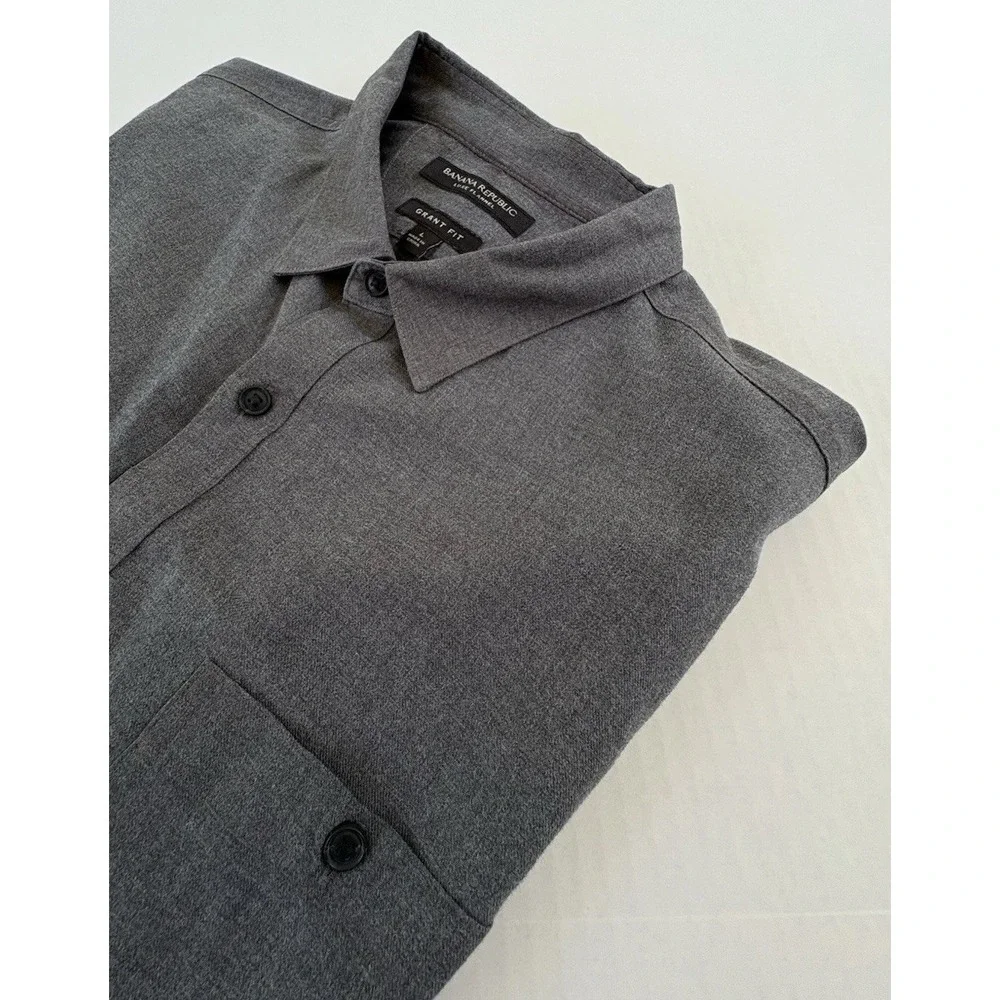 Banana Republic Mens Luxe Flannel Shirt Grant Fit Gray Cotton  Large