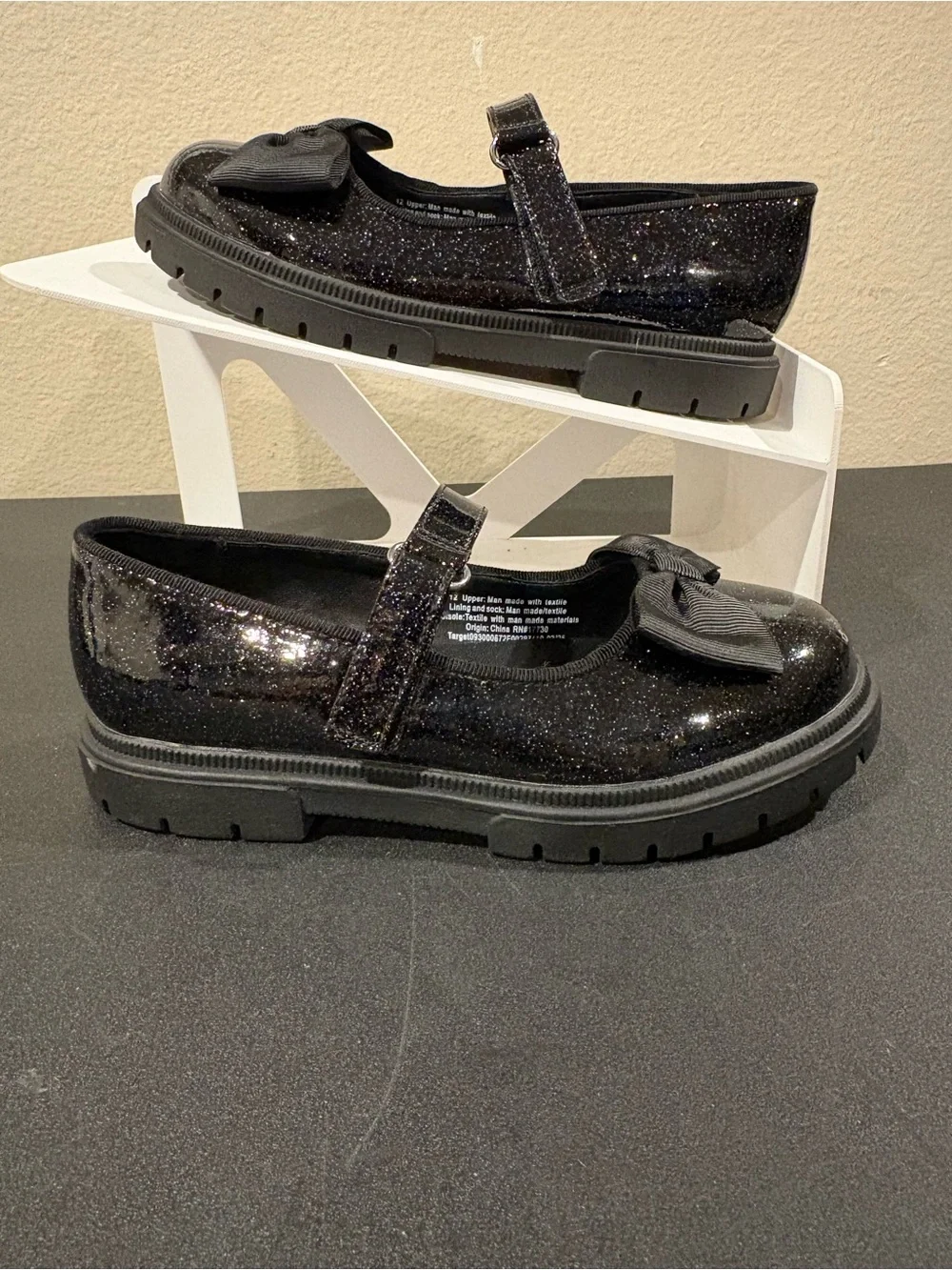 Cat & Jack Bridget Bow Mary Janes  Black Glitter Toddler Size 12 Fast Shipping