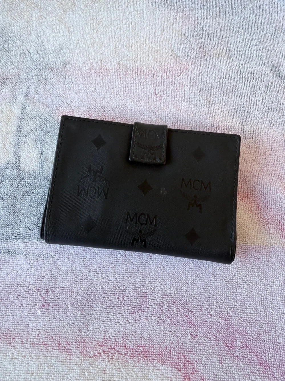 MCM Visetos Monogram Compact Folding Wallet-Black Coated Canvas