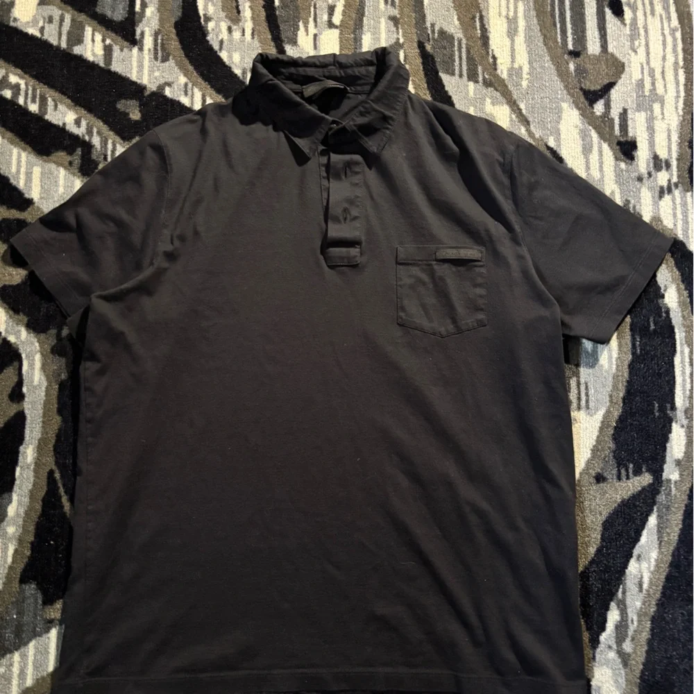 Prada Black Short-Sleeve Polo Shirt with Chest Pocket