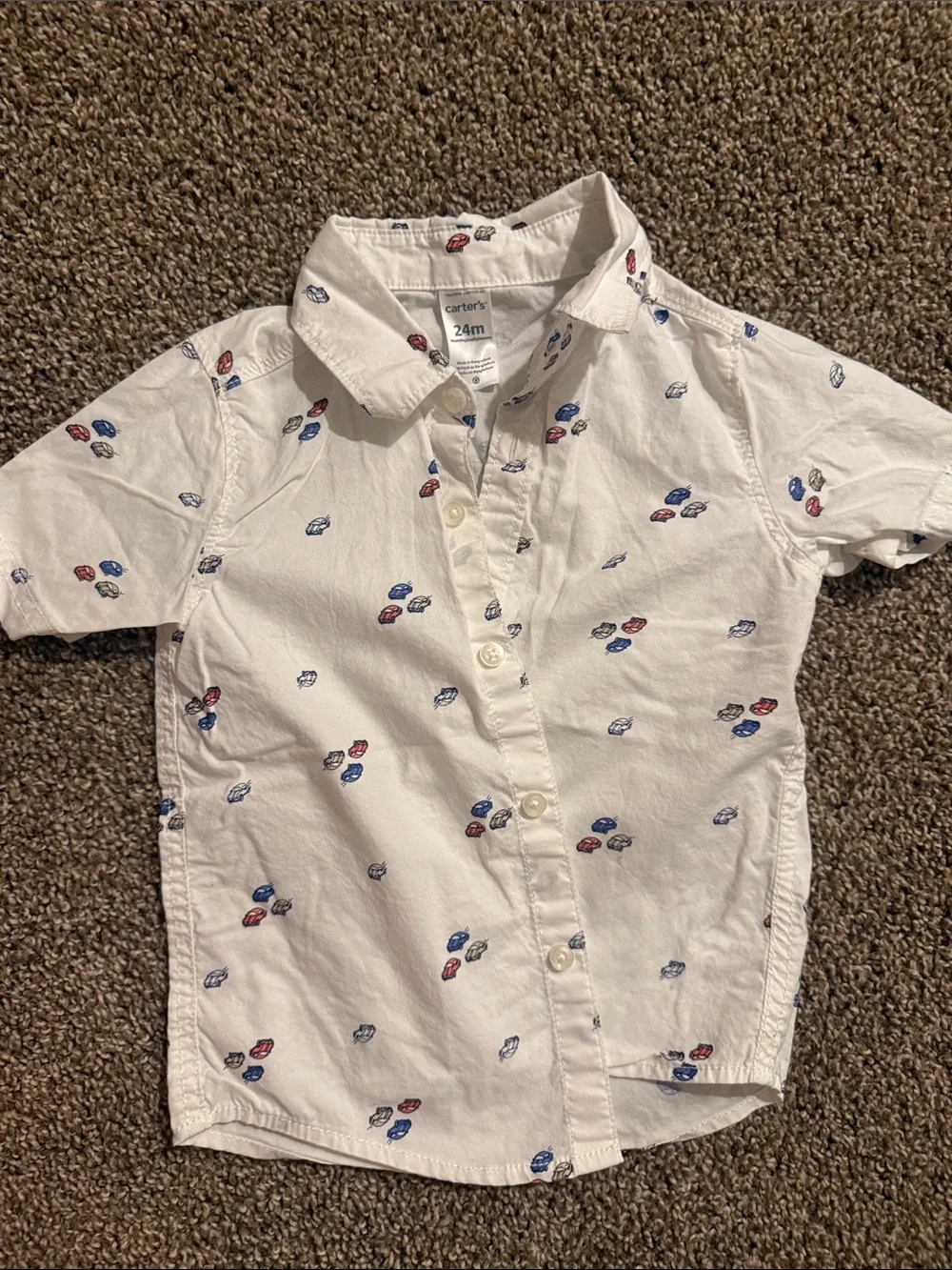 Carter's White Short-Sleeve Button-Up Shirt with Red & Blue Print - 24M