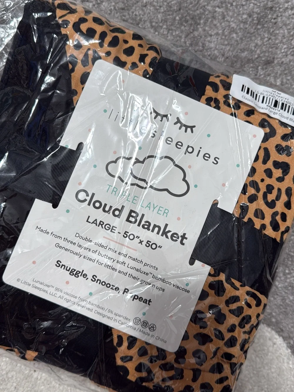 Little Sleepies Leopard Print Cloud Blanket in Tan & Black