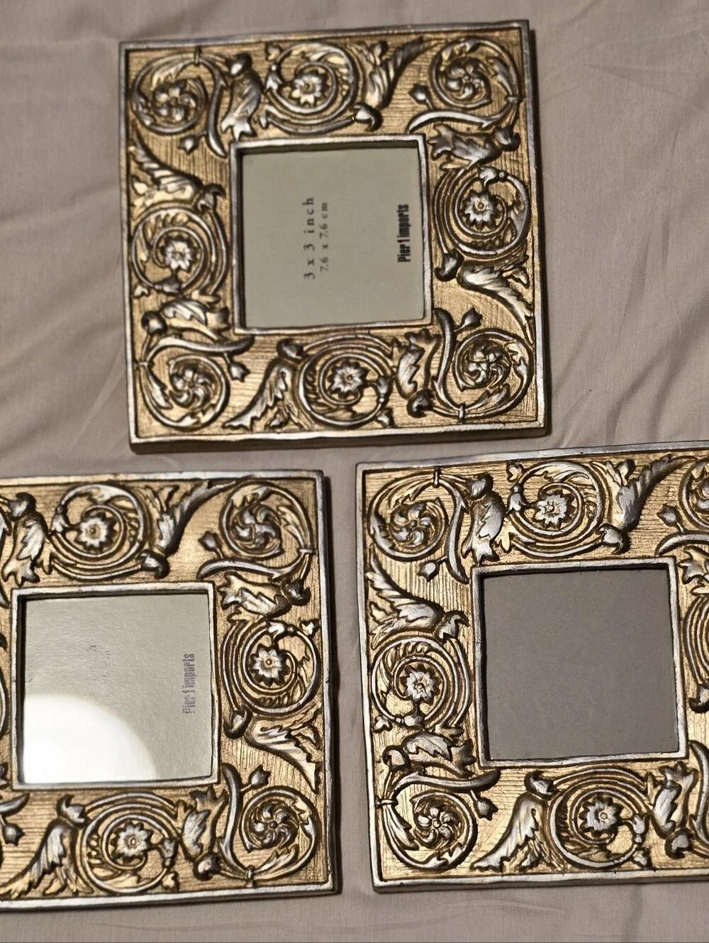 PIER 1 Ornate VNT-Style Photo Frames Set of 3 Gold/Silver 3×3 Gallery Wall GVC