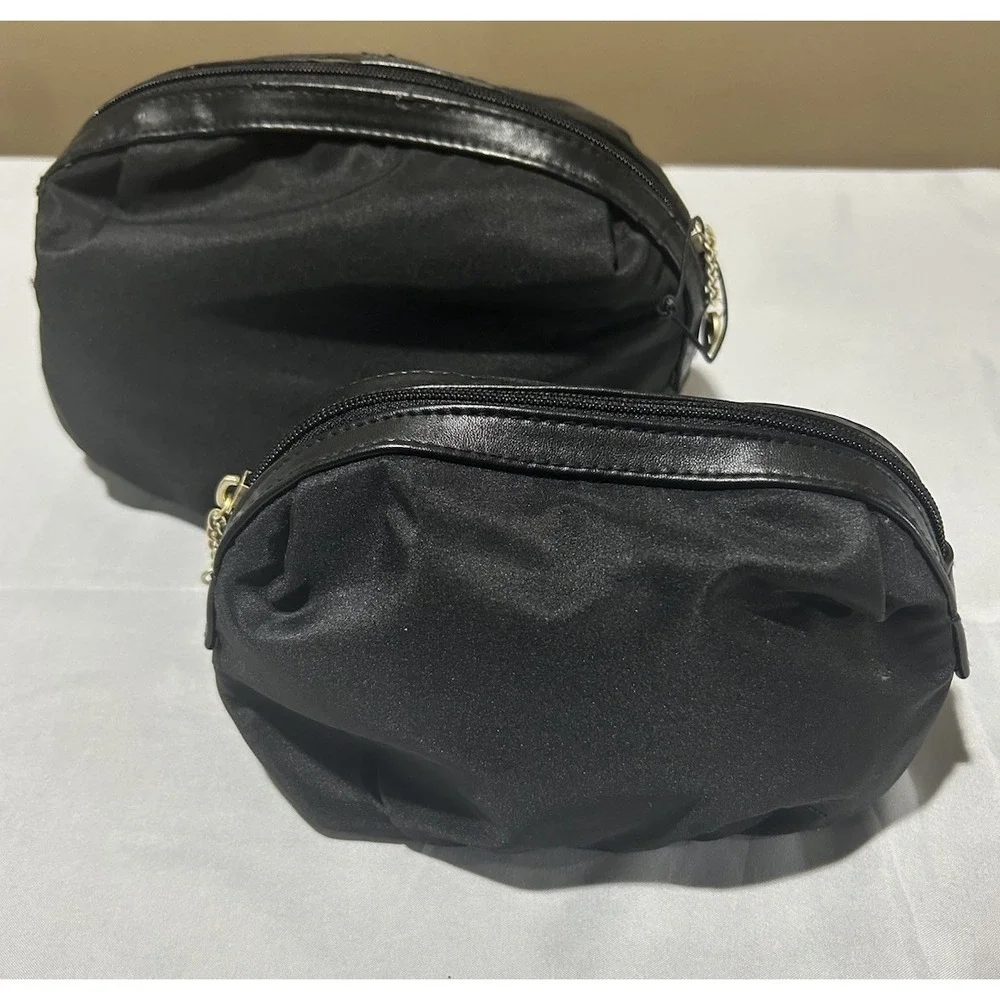 Donna Karan Cosmetic Bags Makeup Travel Pouch Black Fabric DK Design Logo 2 Pack